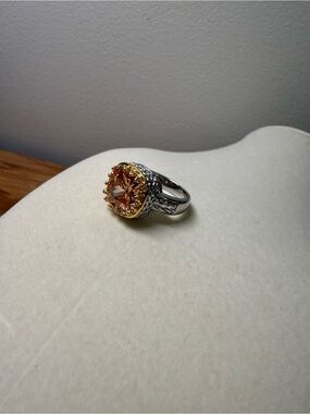 Sterling Ring Size 9 with Orange Gemstone Accent